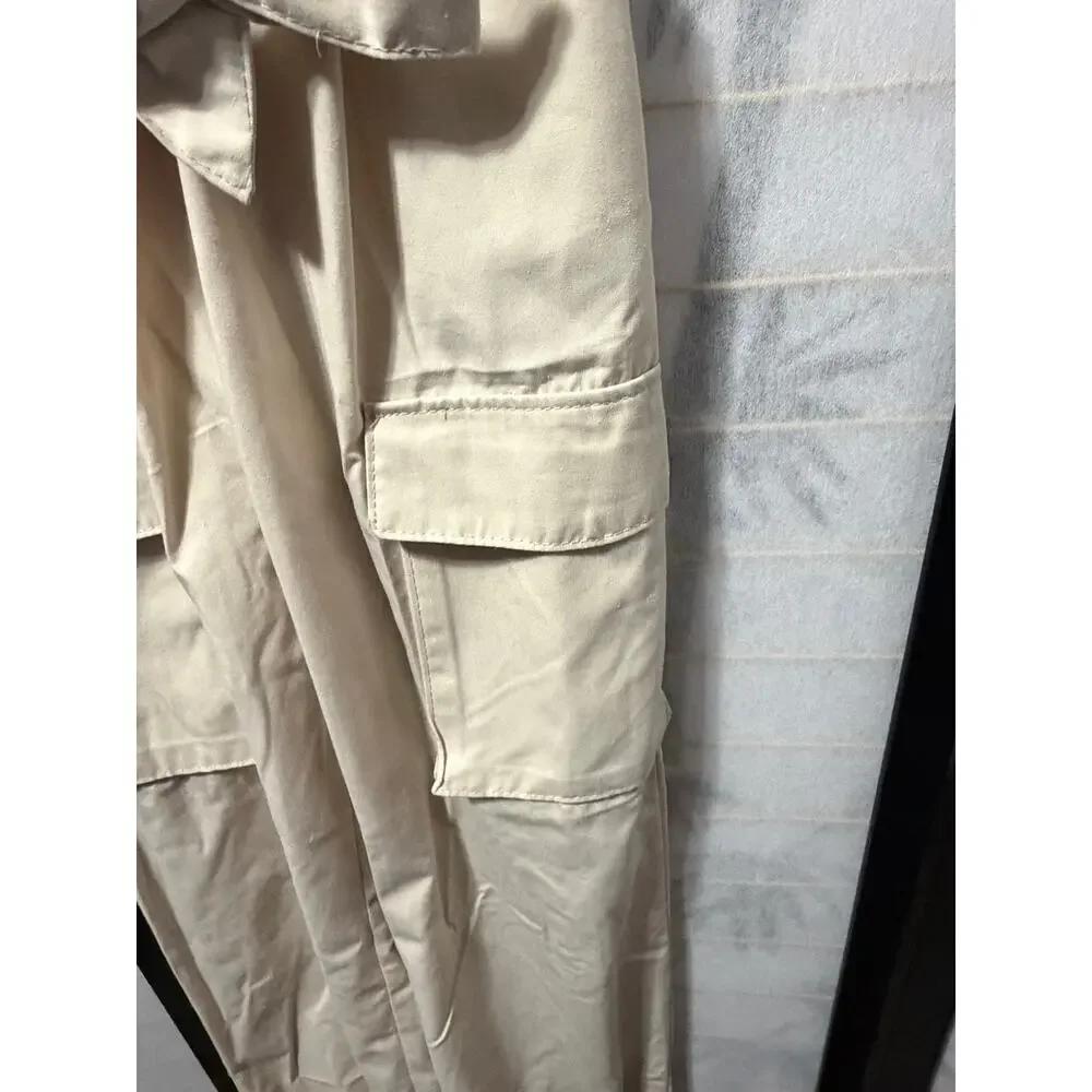Girls 10/12 NWT Khaki Y2K Shirred Cargo‎ Jumpsuit Utility Romper Puff Sleeve Tie